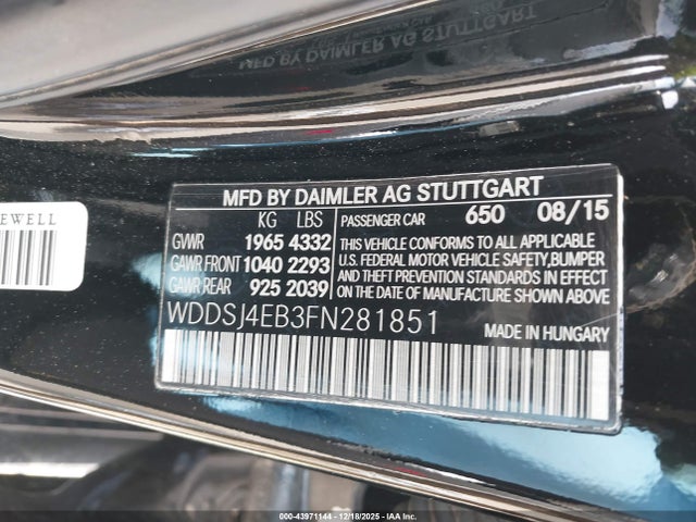 2015 Mercedes-benz Cla 250 მანქანა იყიდება აუქციონზე, vin: WDDSJ4EB3FN281851, აუქციონის ნომერი: 43971144