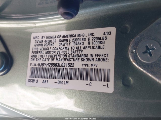 2003 HONDA ELEMENT 5J6YH28563L021522 Photo 8