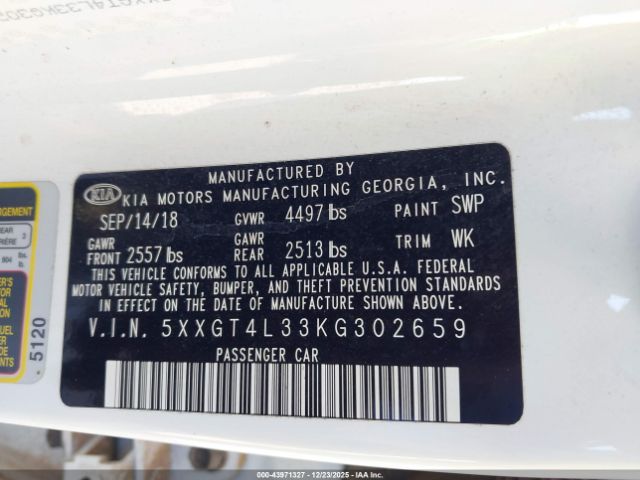 2019 KIA OPTIMA 5XXGT4L33KG302659 Photo 8