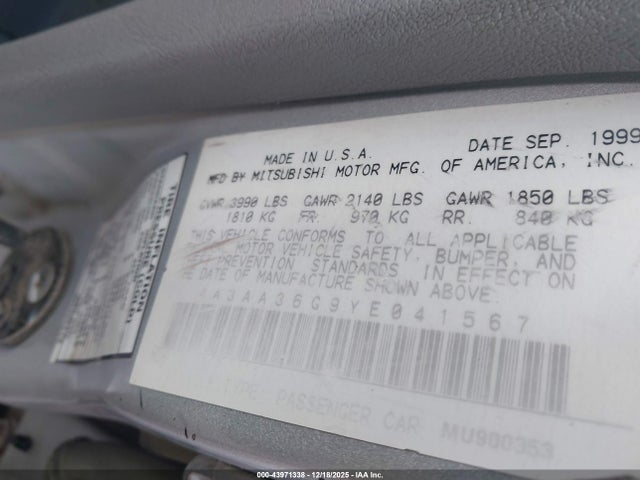 2000 MITSUBISHI GALANT 4A3AA36G9YE041567 Photo 8
