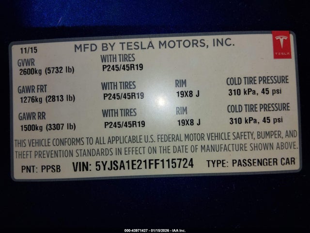 2015 TESLA MODEL S 5YJSA1E21FF115724 Photo 8