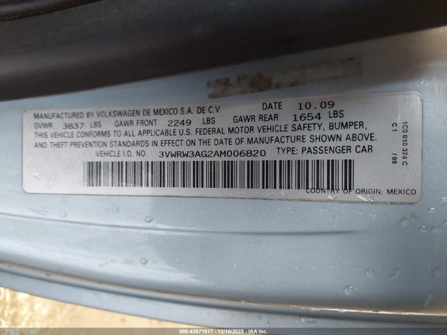 Продажа на аукционе авто 2010 Volkswagen New Beetle 2.5l, vin: 3VWRW3AG2AM006820, номер лота: 43971517