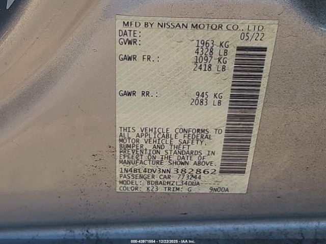 2022 NISSAN ALTIMA 1N4BL4DV3NN382862 Photo 8