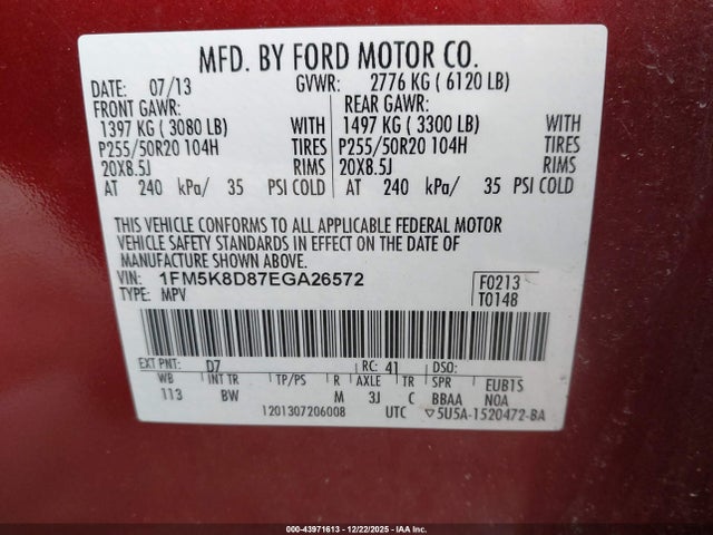 Ford EXPLORER XLT 2014 1FM5K8D87EGA26572 Image 9