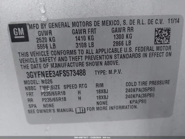 2015 CADILLAC SRX 3GYFNEE34FS573488 Photo 8