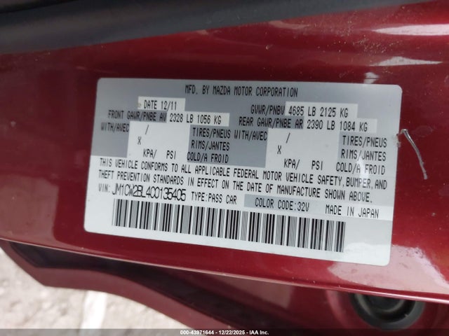 Продаж на аукціоні авто 2012 Mazda Mazda5 Sport, vin: JM1CW2BL4C0135405, номер лоту: 43971644