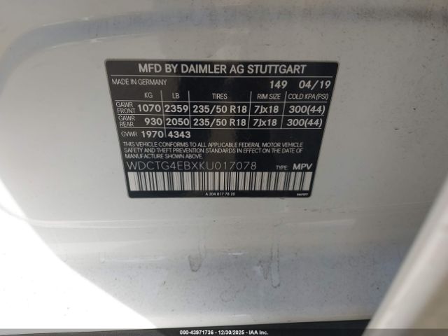 2019 MERCEDES-BENZ GLA 250 WDCTG4EBXKU017078 Photo 8