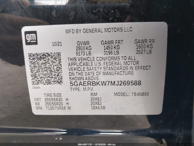 Продаж на аукціоні авто 2021 Buick Enclave Fwd Essence, vin: 5GAERBKW7MJ269588, номер лоту: 43971757