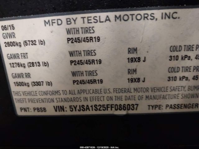 2015 TESLA MODEL S 5YJSA1S25FF086037 Photo 8