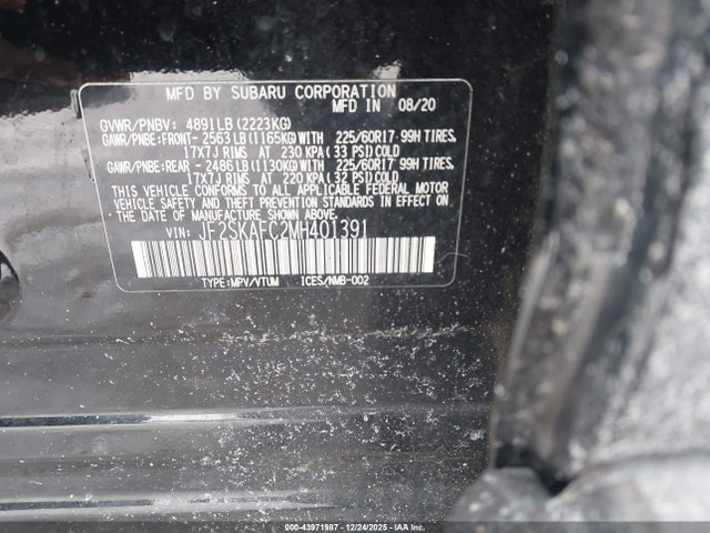 Aukcja sprzedaży 2021 Subaru Forester Premium, vin: JF2SKAFC2MH401391, numer aukcji: 43971987