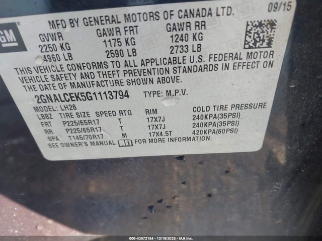 Chevrolet EQUINOX LT 2016 2GNALCEK5G1113794 Image 9