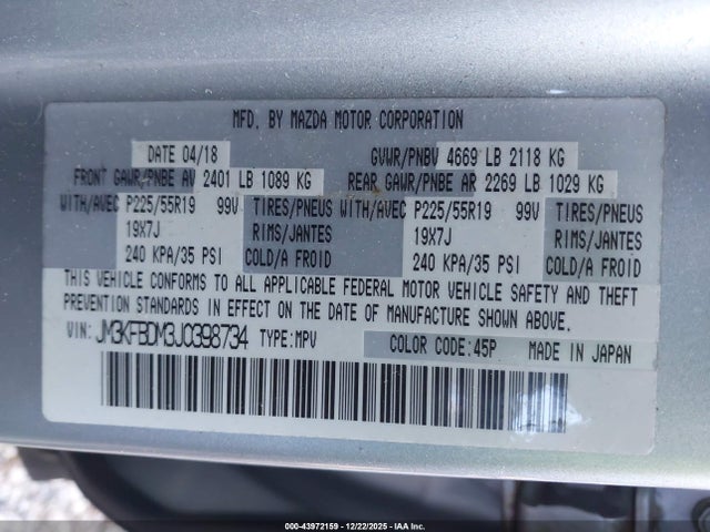 Mazda Cx-5 Grand Touring 2018 JM3KFBDM3J0398734 Image 9