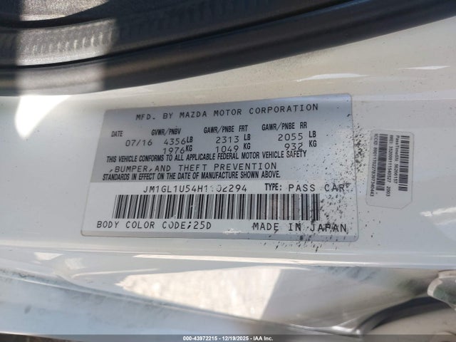 Продажа на аукционе авто 2017 Mazda Mazda6 Sport, vin: JM1GL1U54H1102294, номер лота: 43972215