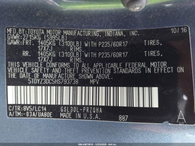 2017 TOYOTA SIENNA 5TDYZ3DC5HS793738 Photo 8