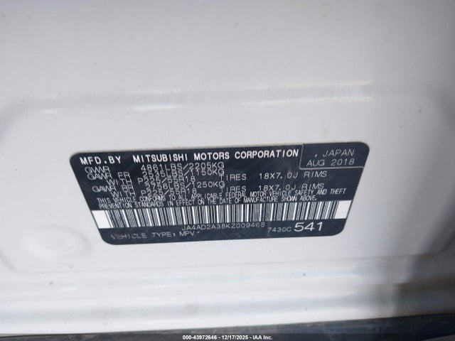 2019 MITSUBISHI OUTLANDER JA4AD2A38KZ009468 Photo 8