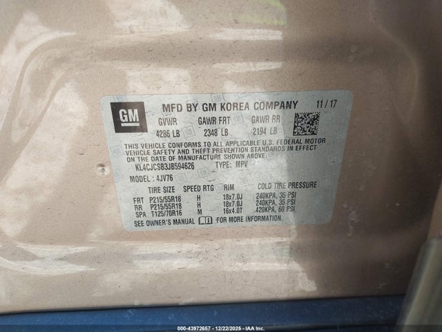 Aukcja sprzedaży 2018 Buick Encore Essence, vin: KL4CJCSB3JB594626, numer aukcji: 43972657