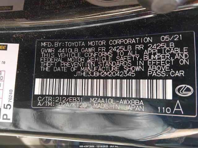 2021 LEXUS UX 200 JTHE3JBH2M2042345 Photo 8