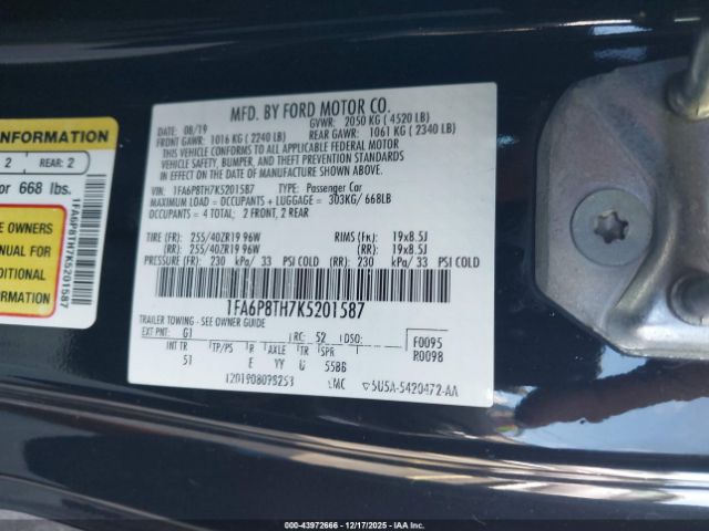 2019 FORD MUSTANG 1FA6P8TH7K5201587 Photo 8