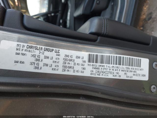 2012 JEEP GRAND CHEROKEE 1C4RJFAG4CC279314 Photo 8