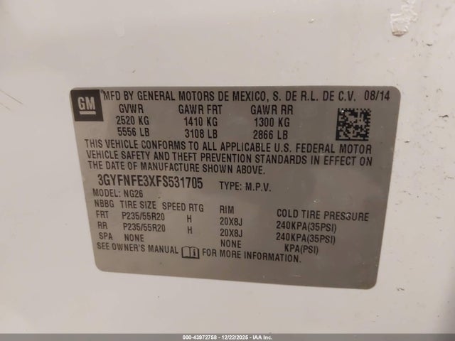 2015 CADILLAC SRX 3GYFNFE3XFS531705 Photo 8