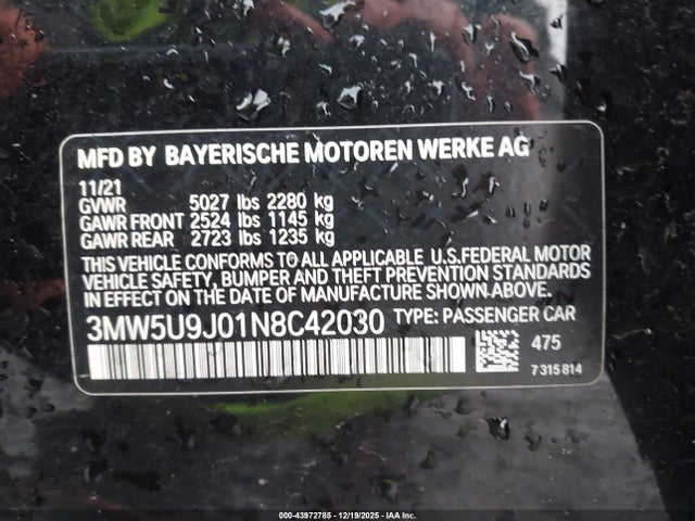 2022 BMW 3 SERIES 3MW5U9J01N8C42030 Photo 8