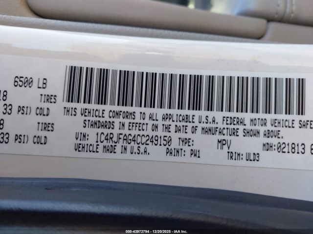 2012 JEEP GRAND CHEROKEE 1C4RJFAG4CC249150 Photo 8