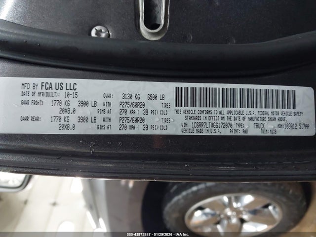 43972887 :رقم المزاد ، 1C6RR7LTXGS172070 vin ، 2016 Ram 1500 Big Horn مزاد بيع