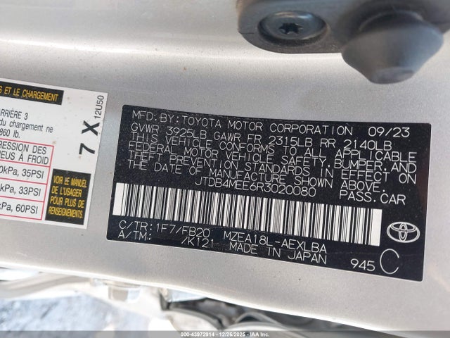 JTDB4MEE6R3020080 Toyota COROLLA LE