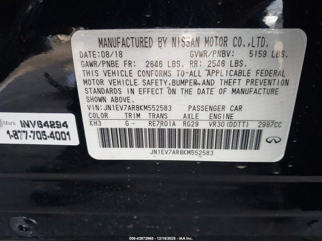 JN1EV7AR8KM552583 Infiniti Q50 3.0t Luxe