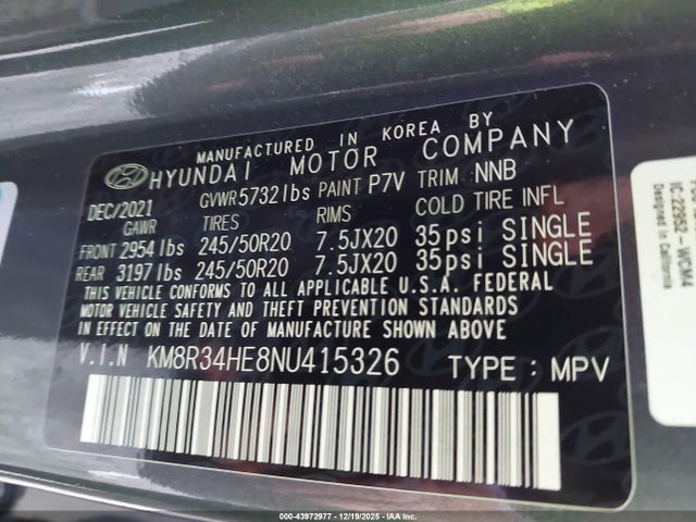 Продаж на аукціоні авто 2022 Hyundai Palisade Sel, vin: KM8R34HE8NU415326, номер лоту: 43972977