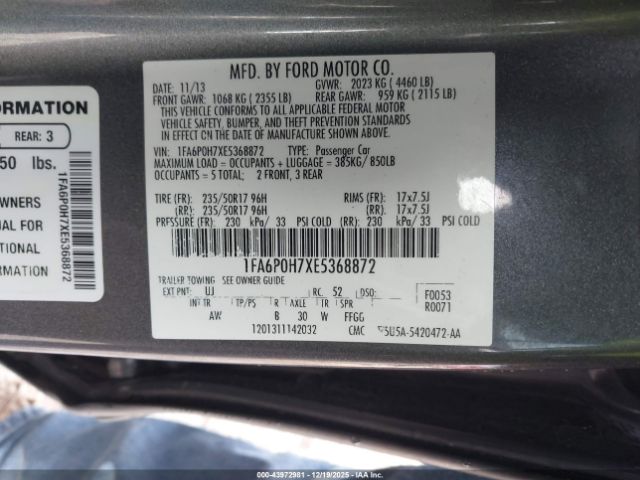 2014 FORD FUSION 1FA6P0H7XE5368872 Photo 8