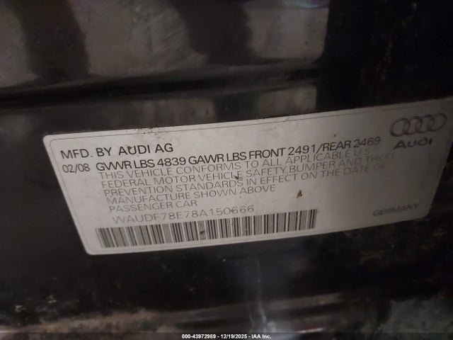 2008 AUDI A4 WAUDF78E78A150666 Photo 8