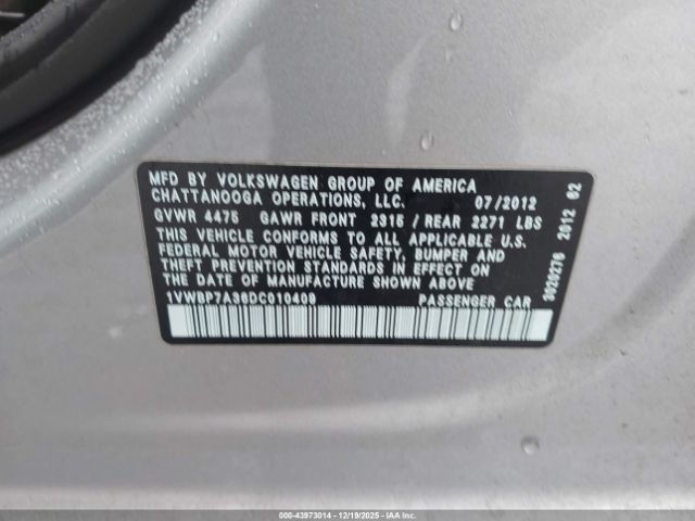 2013 VOLKSWAGEN PASSAT 1VWBP7A36DC010409 Photo 8