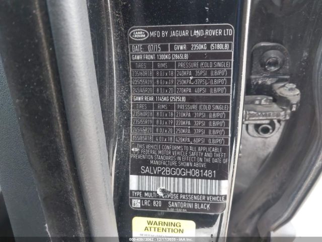 2016 LAND ROVER RANGE ROVER EVOQUE SALVP2BG0GH081481 Photo 8