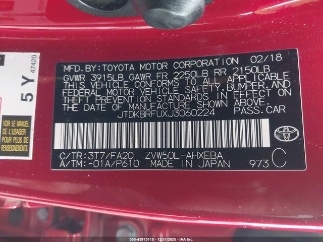 Toyota Prius Two 2018 JTDKBRFUXJ3060224 Image 9