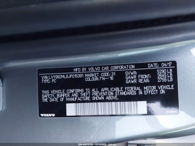 LVY992ML6JP015391 Volvo S90 T6 Inscription