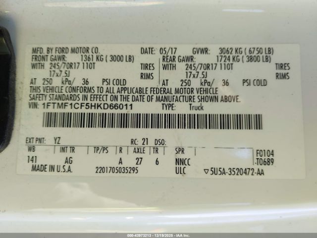 2017 FORD F-150 1FTMF1CF5HKD66011 Photo 8