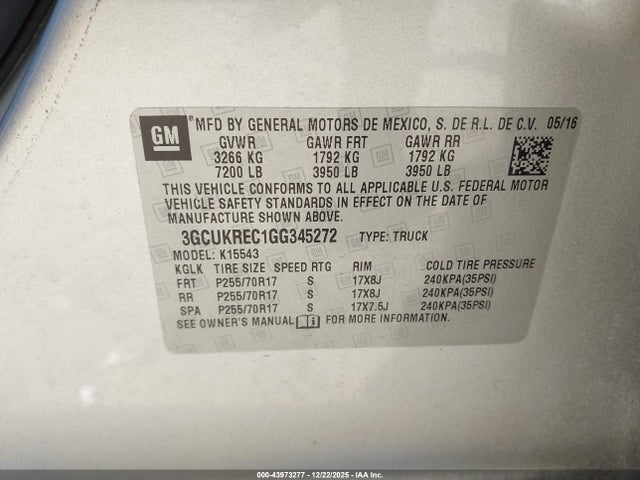 3GCUKREC1GG345272 Chevrolet Silverado 1500 1lt