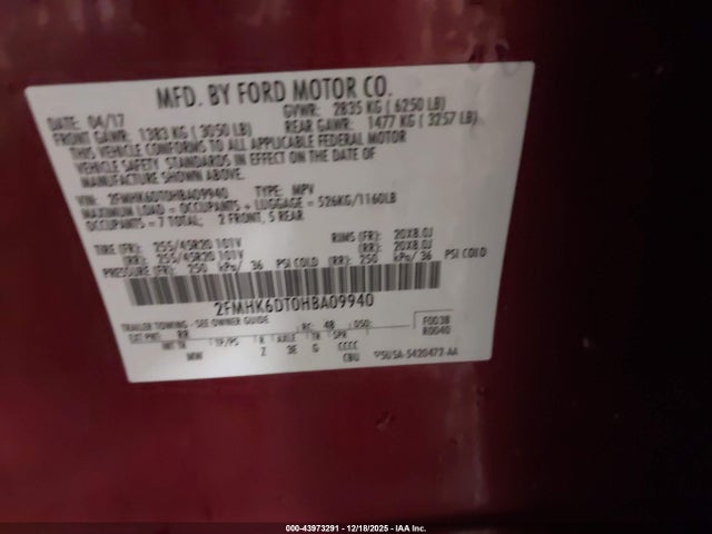 Продажа на аукционе авто 2017 Ford Flex Limited, vin: 2FMHK6DT0HBA09940, номер лота: 43973291