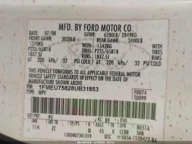 2008 FORD EXPLORER 1FMEU75828UB31853 Photo 8