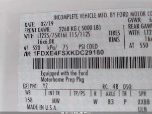 Ford E-450 Cutaway 2020 1FDXE4FSXKDC29180 Image 8