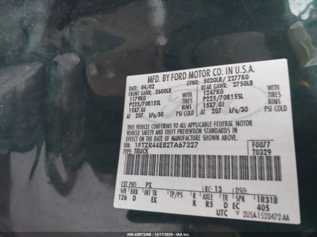 2002 FORD RANGER 1FTZR44E82TA67327 Photo 8