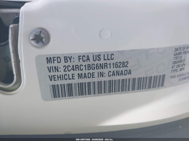 2022 Chrysler Pacifica Touring L მანქანა იყიდება აუქციონზე, vin: 2C4RC1BG6NR116282, აუქციონის ნომერი: 43973368