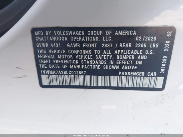 2020 VOLKSWAGEN PASSAT 1VWMA7A38LC012557 Photo 8