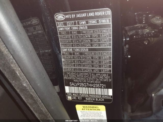 2017 LAND ROVER RANGE ROVER EVOQUE SALVP2BG7HH235721 Photo 8