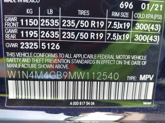 2021 MERCEDES-BENZ GLB 250 W1N4M4GB9MW112540 Photo 8