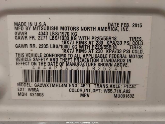 2015 MITSUBISHI OUTLANDER SPORT 4A4AP3AU3FE025241 Photo 8