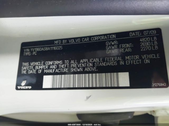 2010 VOLVO S80 YV1960AS8A1116025 Photo 8