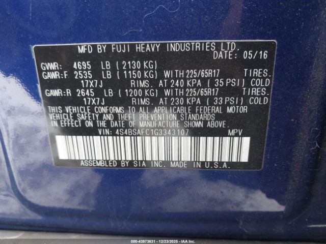 2016 SUBARU OUTBACK 4S4BSAFC1G3343107 Photo 8