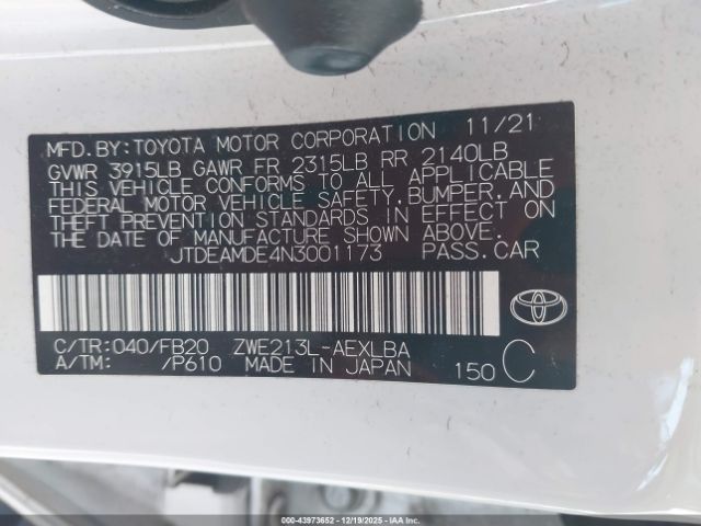 2022 TOYOTA COROLLA JTDEAMDE4N3001173 Photo 8